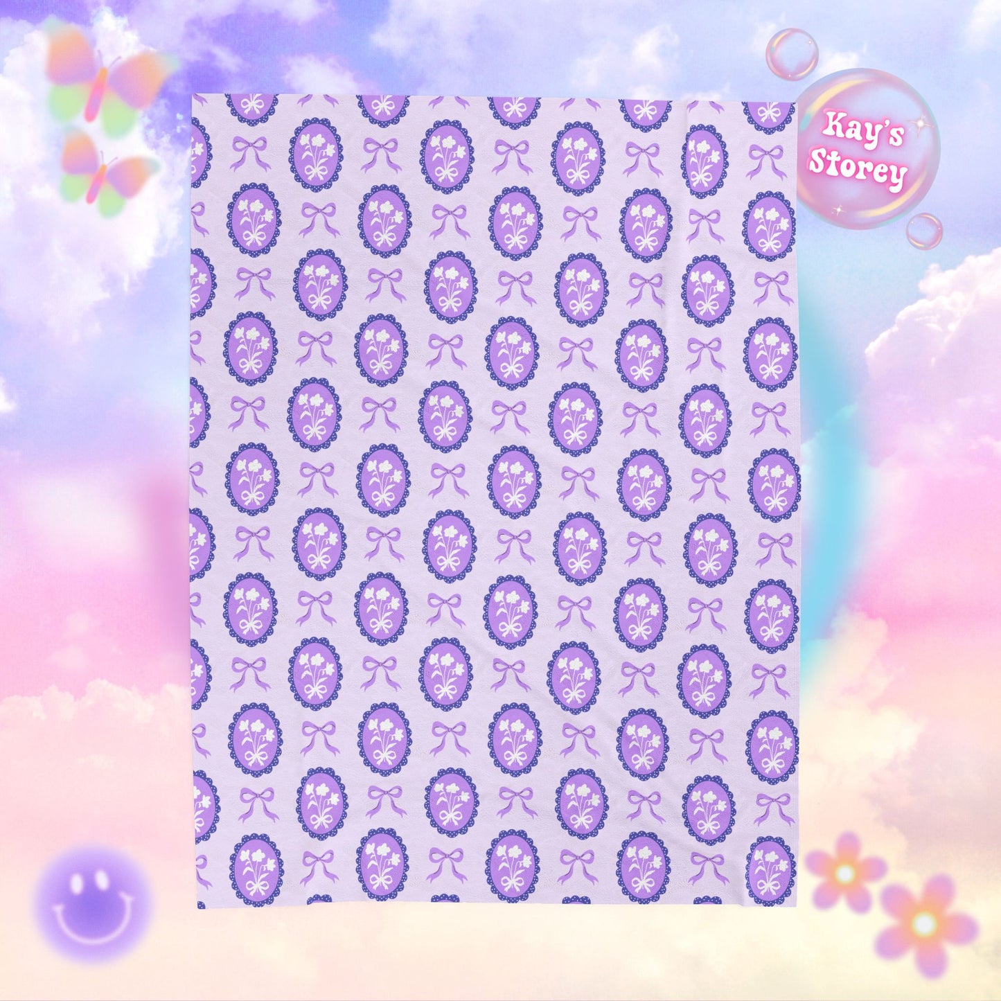 Purple Floral Coquette Bookish Velveteen Plush Blanket - Cozy Reading Throw