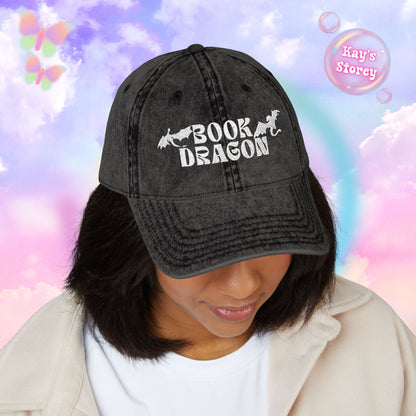 Book Dragon Embroidered Vintage Cap
