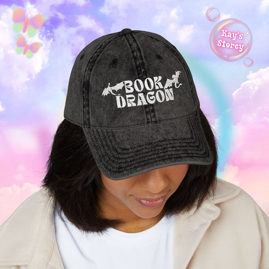 Book Dragon Embroidered Vintage Cap