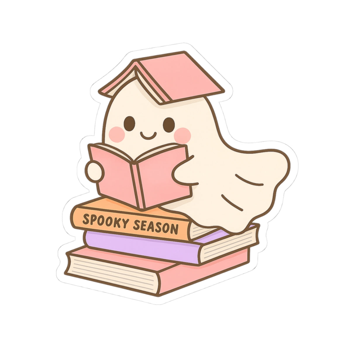 Ghostly Reading Kiss-Cut Sticker, Book Lover Sticker, Cute Sticker Set, Spooky Decals, Halloween Stickers, Vinyl Kindle Stickers