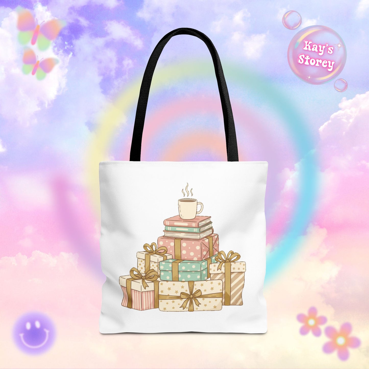 Coffee & Book Stack Tote Bag