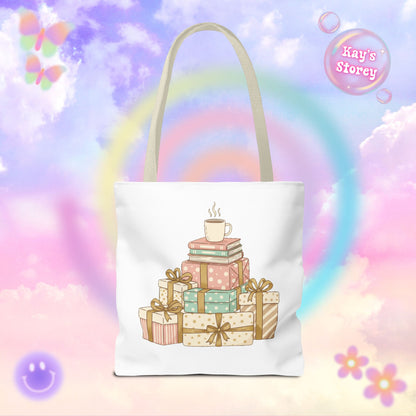 Coffee & Book Stack Tote Bag