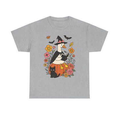 Spooky Goose Reading and Black Cat Tee - Halloween Gift