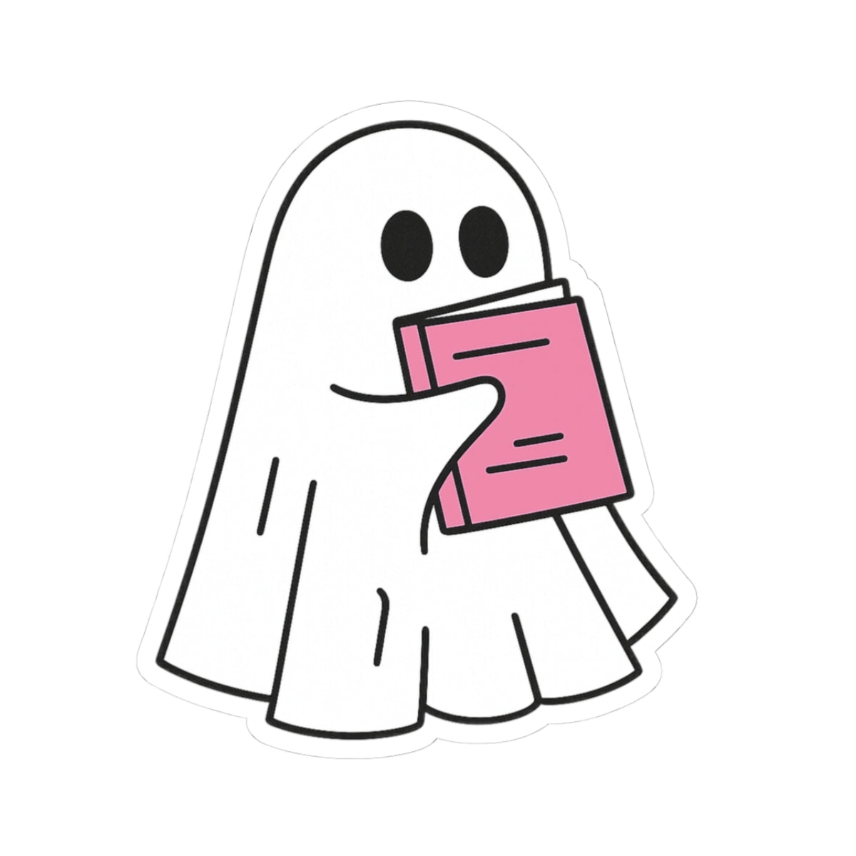 Pink Ghost Reading Kiss-Cut Sticker, Book Lover Sticker, Cute Sticker Set, Spooky Decals, Halloween Stickers, Vinyl Kindle Stickers