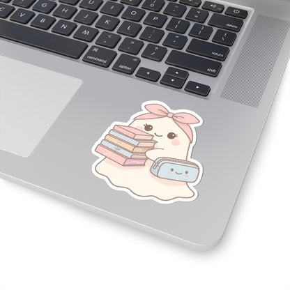 Annotation Ghostly Reading Kiss-Cut Sticker, Book Lover Sticker, Cute Sticker Set, Spooky Decals, Halloween Stickers, Vinyl Kindle Stickers