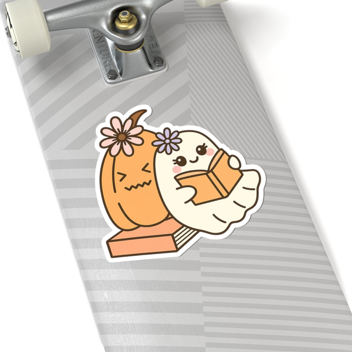 Ghost & Pumpkin Kiss-Cut Sticker, Book Lover Sticker, Cute Sticker Set, Spooky Decals, Halloween Stickers, Vinyl Kindle Stickers