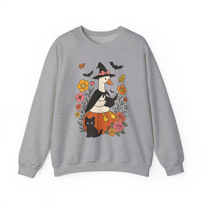 Spooky Goose Reading & Black Cat Sweatshirt, Long Sleeve Shirt for Spooky Season Bookish Gift,  Halloween Reading Apparel