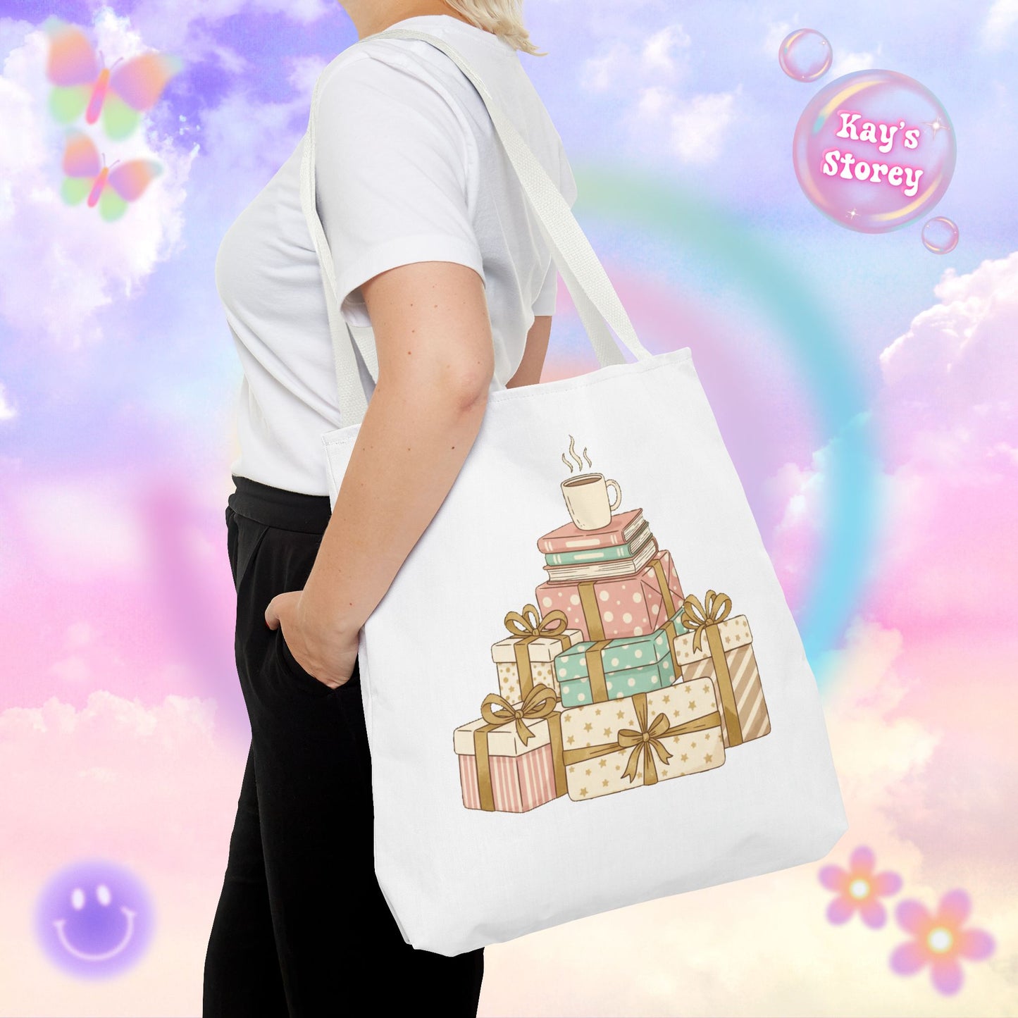 Coffee & Book Stack Tote Bag