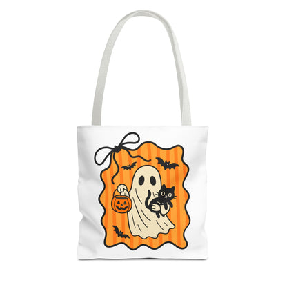 Spooky Season Ghost & Black Cat Tote Bag