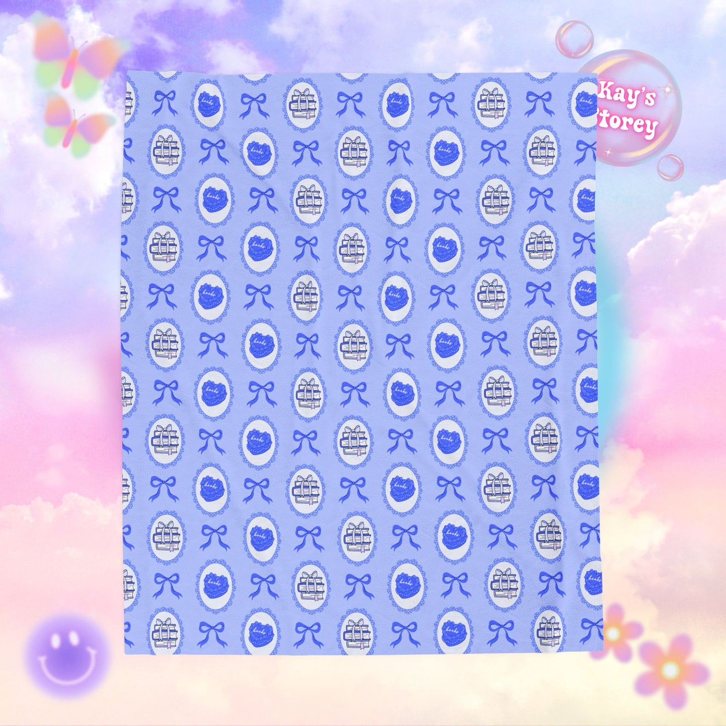 Blue Coquette Bookish Velveteen Plush Blanket - Cozy Reading Throw