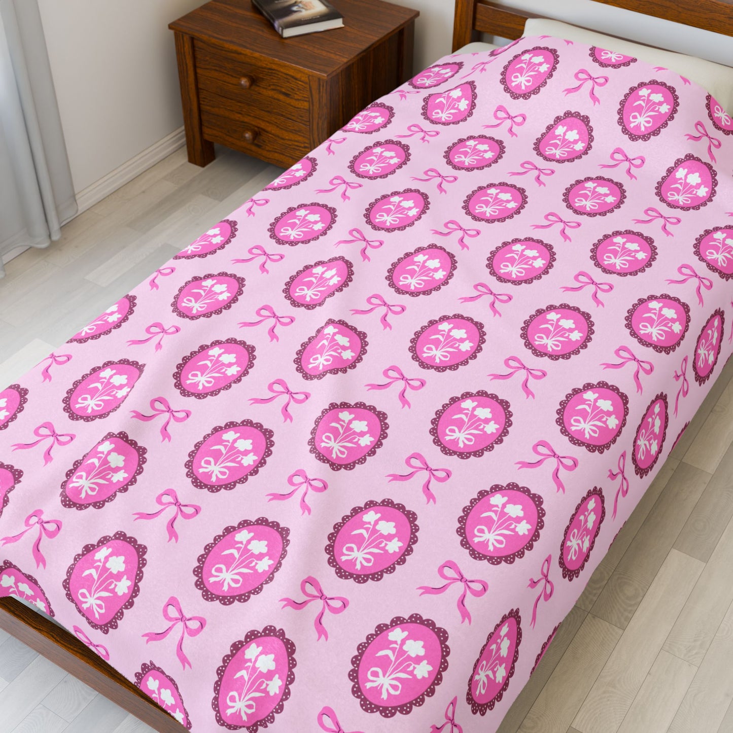 Pink Floral Coquette Bookish Velveteen Plush Blanket - Cozy Reading Throw