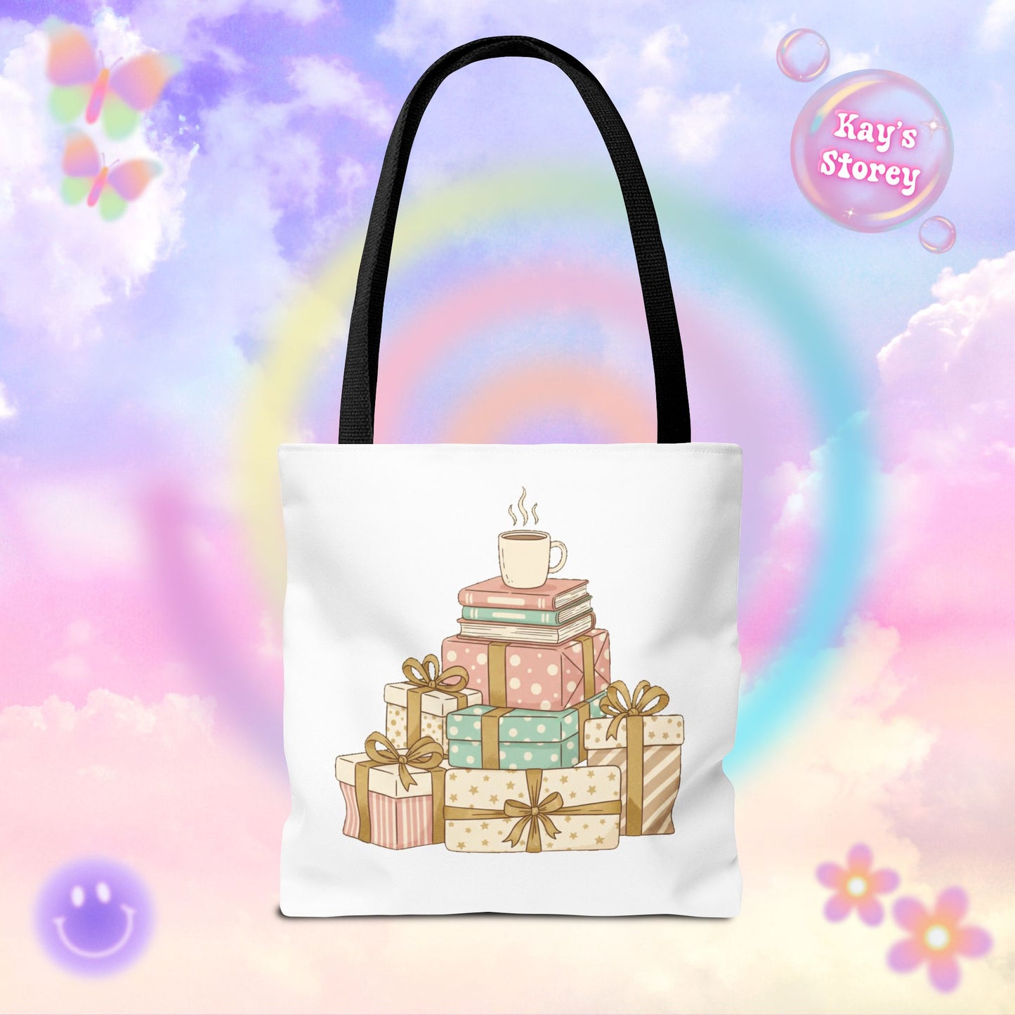 Coffee & Book Stack Tote Bag