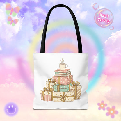 Coffee & Book Stack Tote Bag