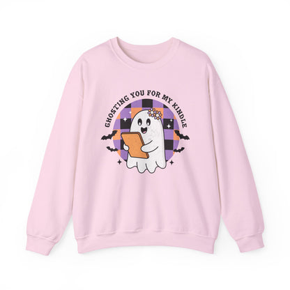 Ghosting You For My Kindle Sweatshirt, Long Sleeve Shirt for Spooky Season Bookish Gift,  Halloween Reading Apparel