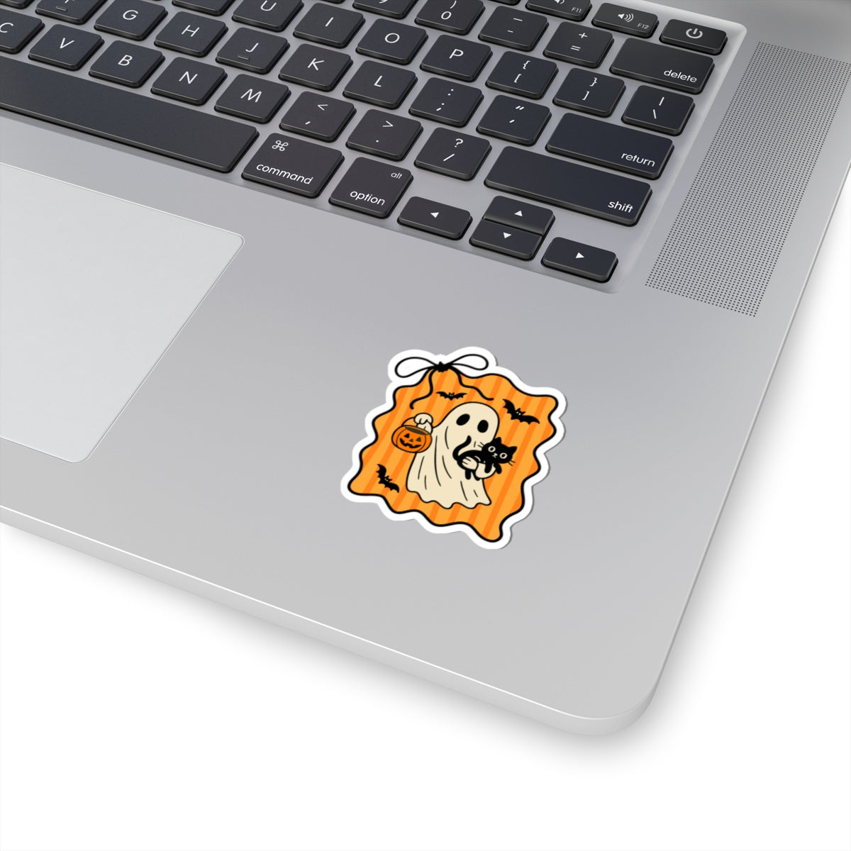 Ghost and Black Cat Sticker - Kiss-Cut Stickers, Halloween Sticker, Cute Ghost Design, Spooky Sticker, Decorative Sticker for Journals