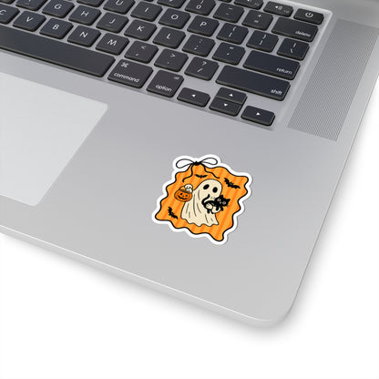 Ghost and Black Cat Sticker - Kiss-Cut Stickers, Halloween Sticker, Cute Ghost Design, Spooky Sticker, Decorative Sticker for Journals