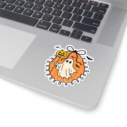 Ghost with Balloon Sticker - Kiss-Cut Stickers, Halloween Sticker, Cute Ghost Design, Spooky Sticker, Decorative Sticker for Journals