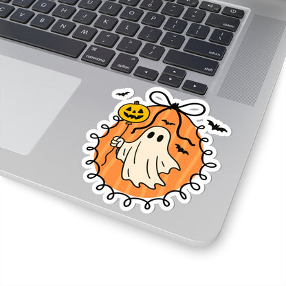 Ghost with Balloon Sticker - Kiss-Cut Stickers, Halloween Sticker, Cute Ghost Design, Spooky Sticker, Decorative Sticker for Journals