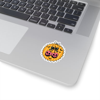 Black Cherry Skulls Sticker - Kiss-Cut Stickers, Halloween Sticker, Cute Skull Design, Spooky Sticker, Decorative Sticker for Journals