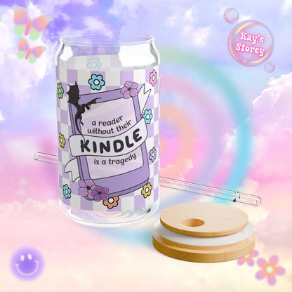 Purple Reader Without Their Kindle Sipper Glass, 16oz