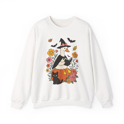 Spooky Goose Reading & Black Cat Sweatshirt, Long Sleeve Shirt for Spooky Season Bookish Gift,  Halloween Reading Apparel