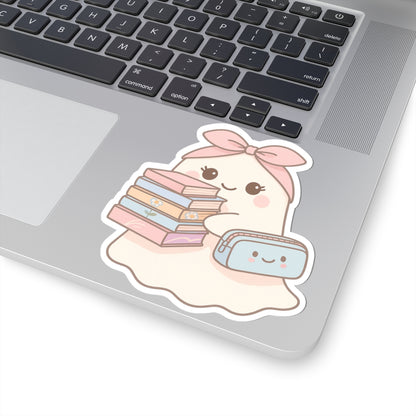 Annotation Ghostly Reading Kiss-Cut Sticker, Book Lover Sticker, Cute Sticker Set, Spooky Decals, Halloween Stickers, Vinyl Kindle Stickers