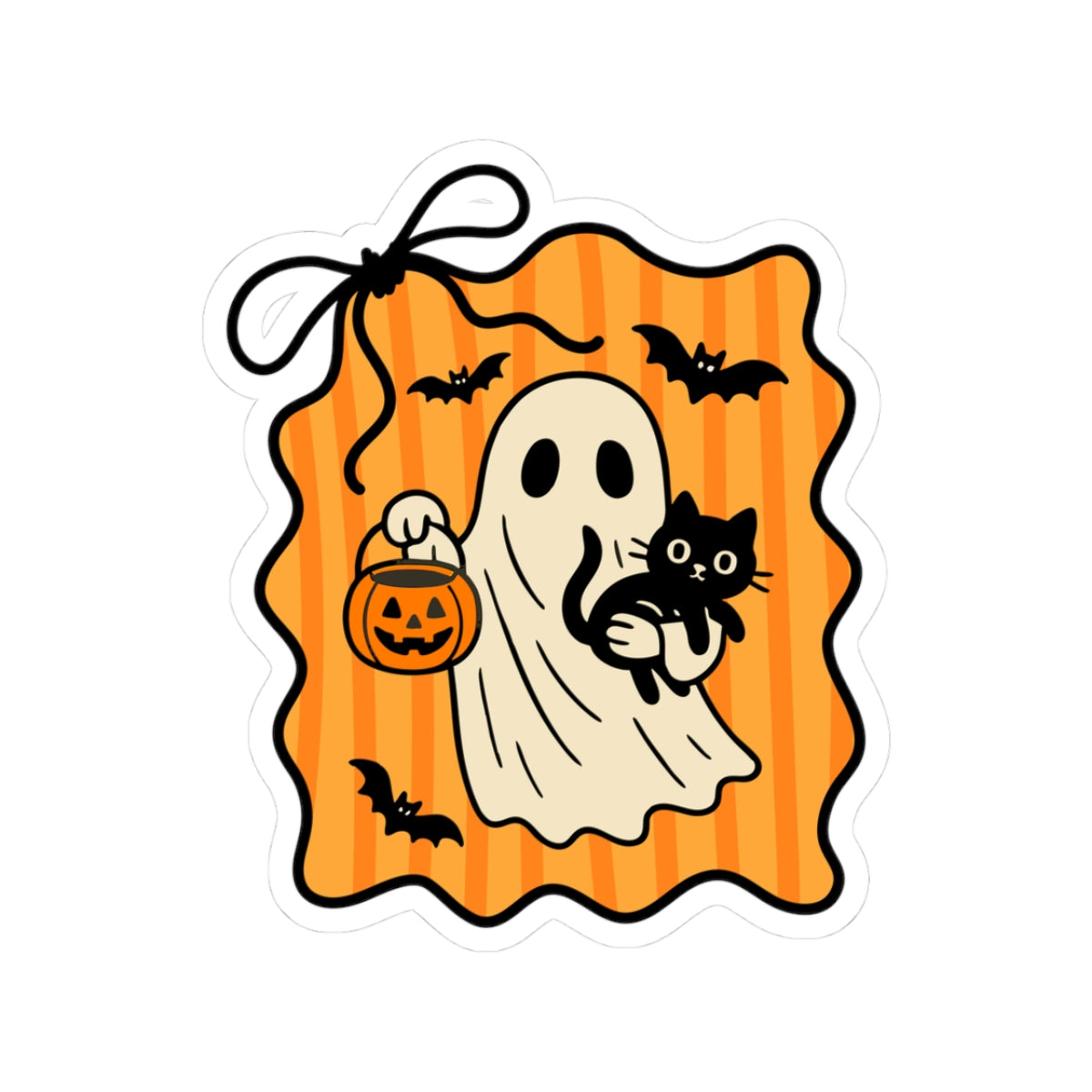 Ghost and Black Cat Sticker - Kiss-Cut Stickers, Halloween Sticker, Cute Ghost Design, Spooky Sticker, Decorative Sticker for Journals