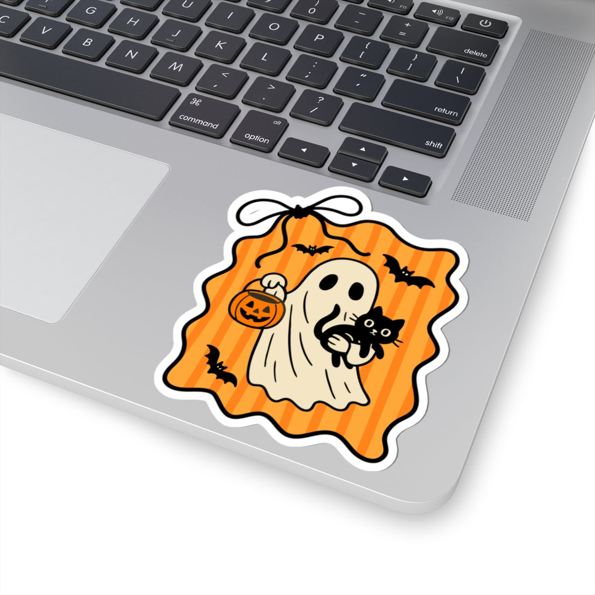 Ghost and Black Cat Sticker - Kiss-Cut Stickers, Halloween Sticker, Cute Ghost Design, Spooky Sticker, Decorative Sticker for Journals