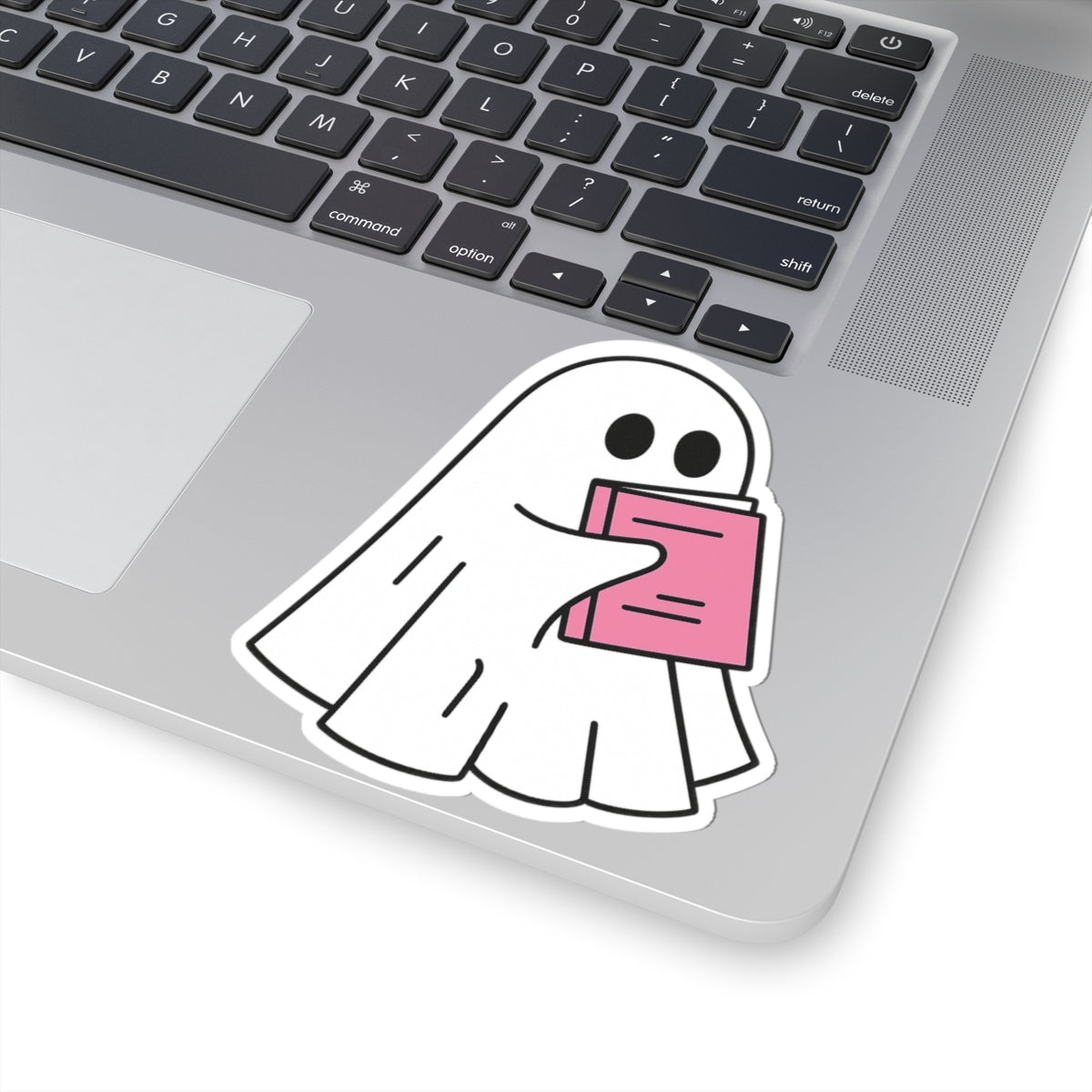 Pink Ghost Reading Kiss-Cut Sticker, Book Lover Sticker, Cute Sticker Set, Spooky Decals, Halloween Stickers, Vinyl Kindle Stickers