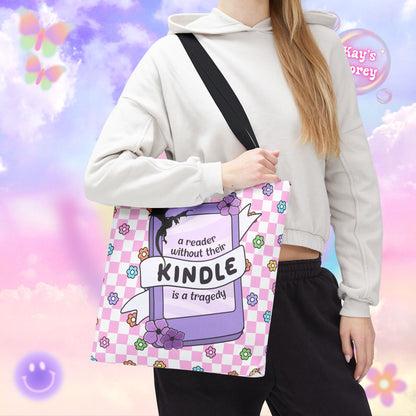 Pink Reader Without Their Kindle Tote Bag