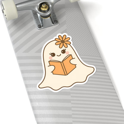 Floral Ghostly Reading Kiss-Cut Sticker, Book Lover Sticker, Cute Sticker Set, Spooky Decals, Halloween Stickers, Vinyl Kindle Stickers