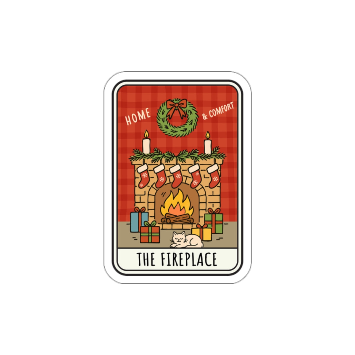 The Fireplace Tarot Bookish Holiday Die-Cut Sticker - Festive Reading-Themed