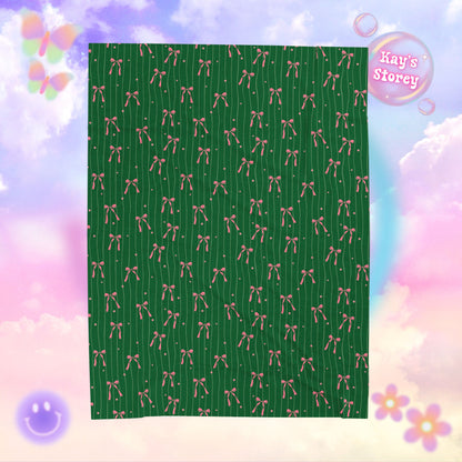 Green Christmas Bows Bookish Velveteen Plush Blanket - Cozy Reading Throw