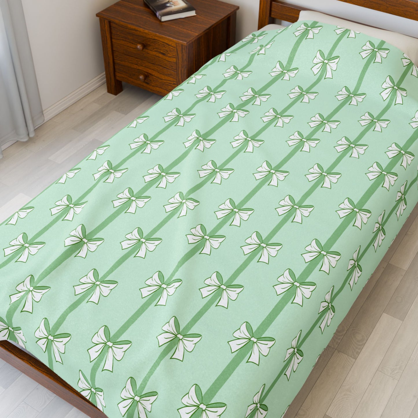 Green Bows Bookish Velveteen Plush Blanket - Cozy Reading Throw