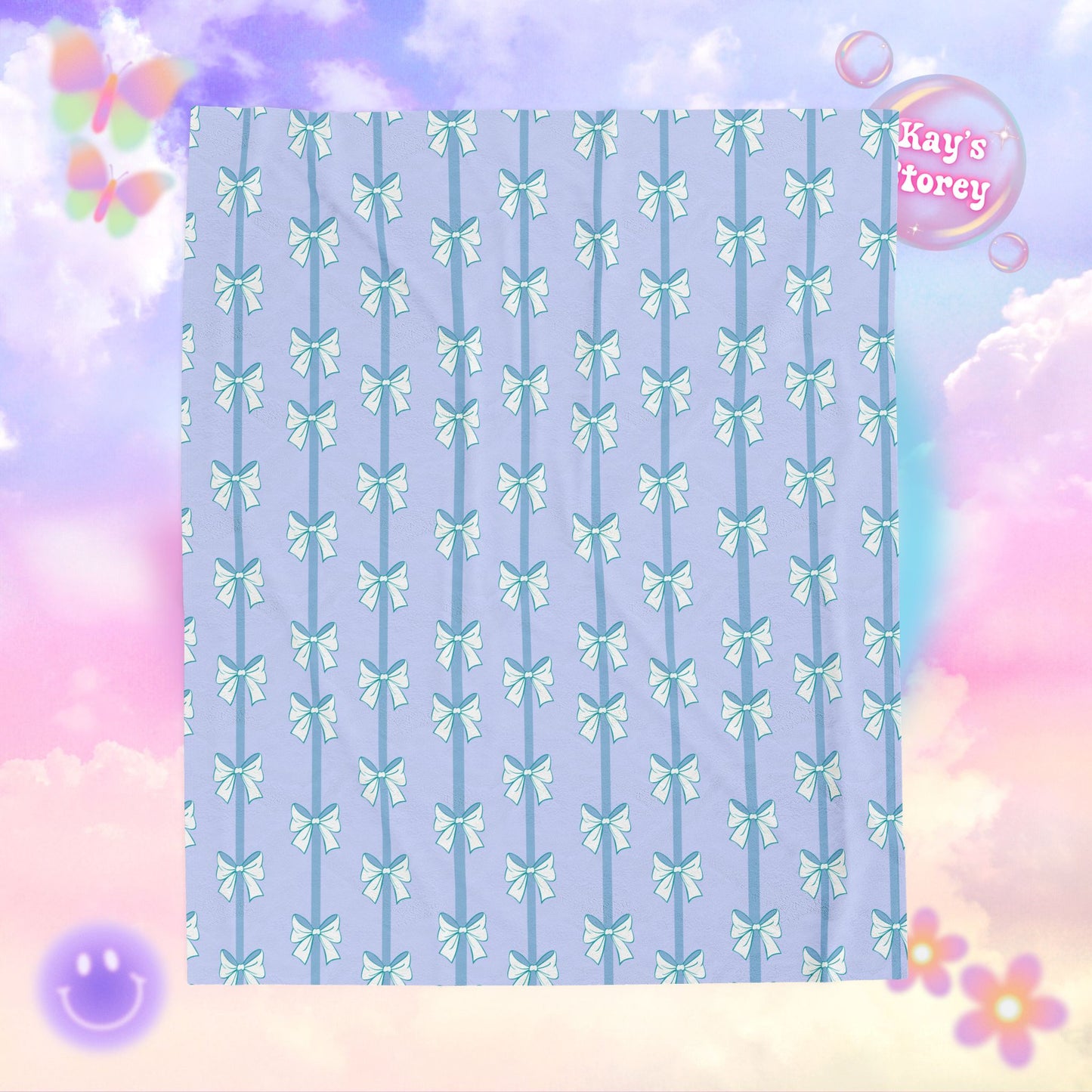 Blue Bows Bookish Velveteen Plush Blanket - Cozy Reading Throw