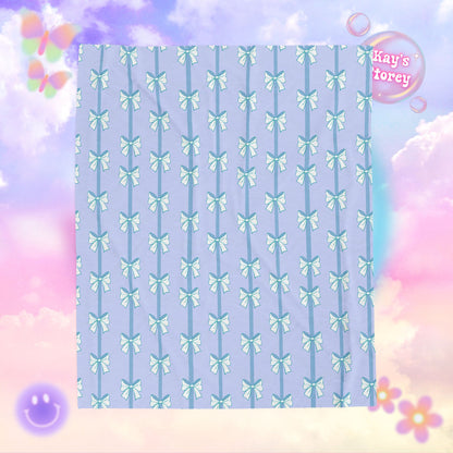 Blue Bows Bookish Velveteen Plush Blanket - Cozy Reading Throw