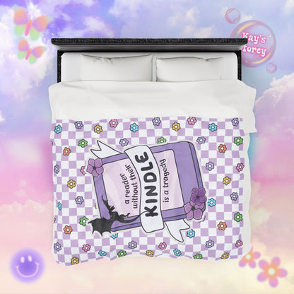 Purple Reader Without Their Kindle Velveteen Plush Blanket