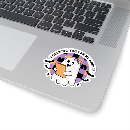Ghostly Reading Kiss-Cut Sticker, Book Lover Sticker, Cute Sticker Set, Spooky Decals, Halloween Stickers, Vinyl Ghost Stickers