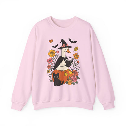 Spooky Goose Reading & Black Cat Sweatshirt, Long Sleeve Shirt for Spooky Season Bookish Gift,  Halloween Reading Apparel