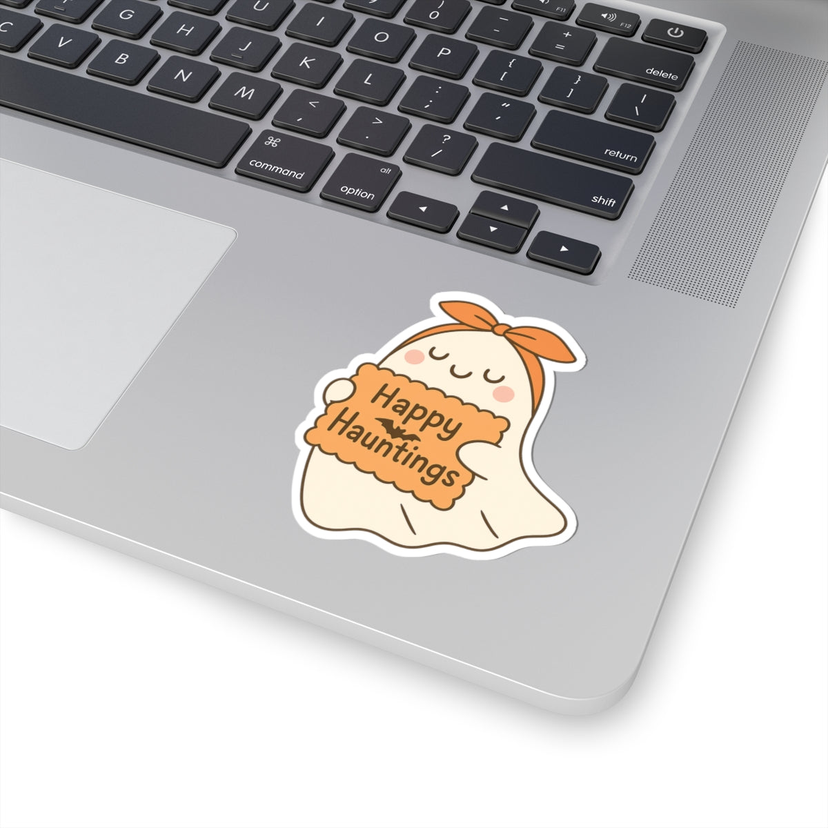 Happy Hauntings Ghost Kiss-Cut Sticker, Book Lover Sticker, Cute Sticker Set, Spooky Decals, Halloween Stickers, Vinyl Kindle Stickers