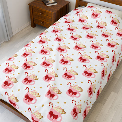 Hot Cocoa Bookish Velveteen Plush Blanket - Cozy Reading Throw