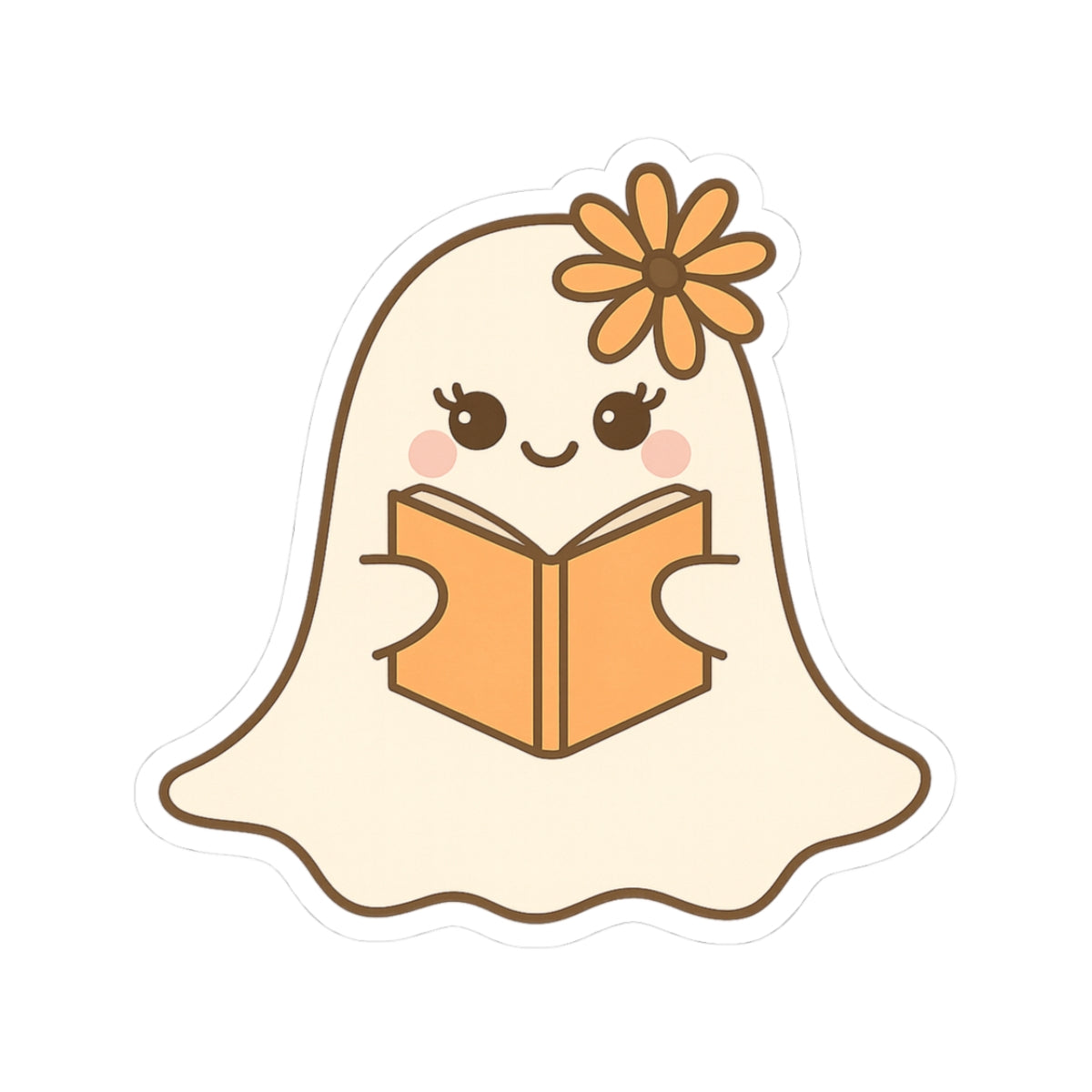 Floral Ghostly Reading Kiss-Cut Sticker, Book Lover Sticker, Cute Sticker Set, Spooky Decals, Halloween Stickers, Vinyl Kindle Stickers
