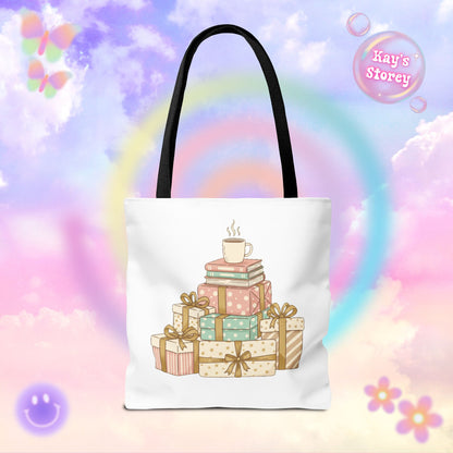 Coffee & Book Stack Tote Bag