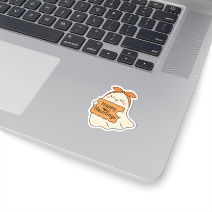 Happy Hauntings Ghost Kiss-Cut Sticker, Book Lover Sticker, Cute Sticker Set, Spooky Decals, Halloween Stickers, Vinyl Kindle Stickers
