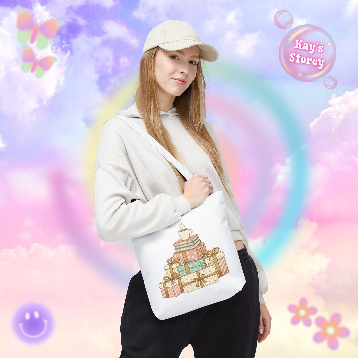 Coffee & Book Stack Tote Bag