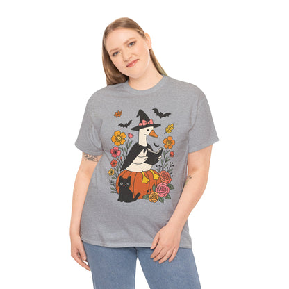 Spooky Goose Reading and Black Cat Tee - Halloween Gift