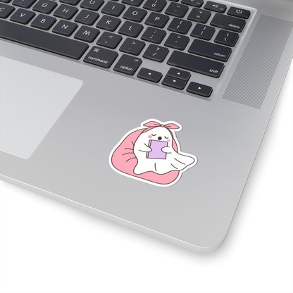 Ghostly Reading Kiss-Cut Sticker, Book Lover Sticker, Cute Sticker Set, Spooky Decals, Halloween Stickers, Vinyl Ghost Stickers
