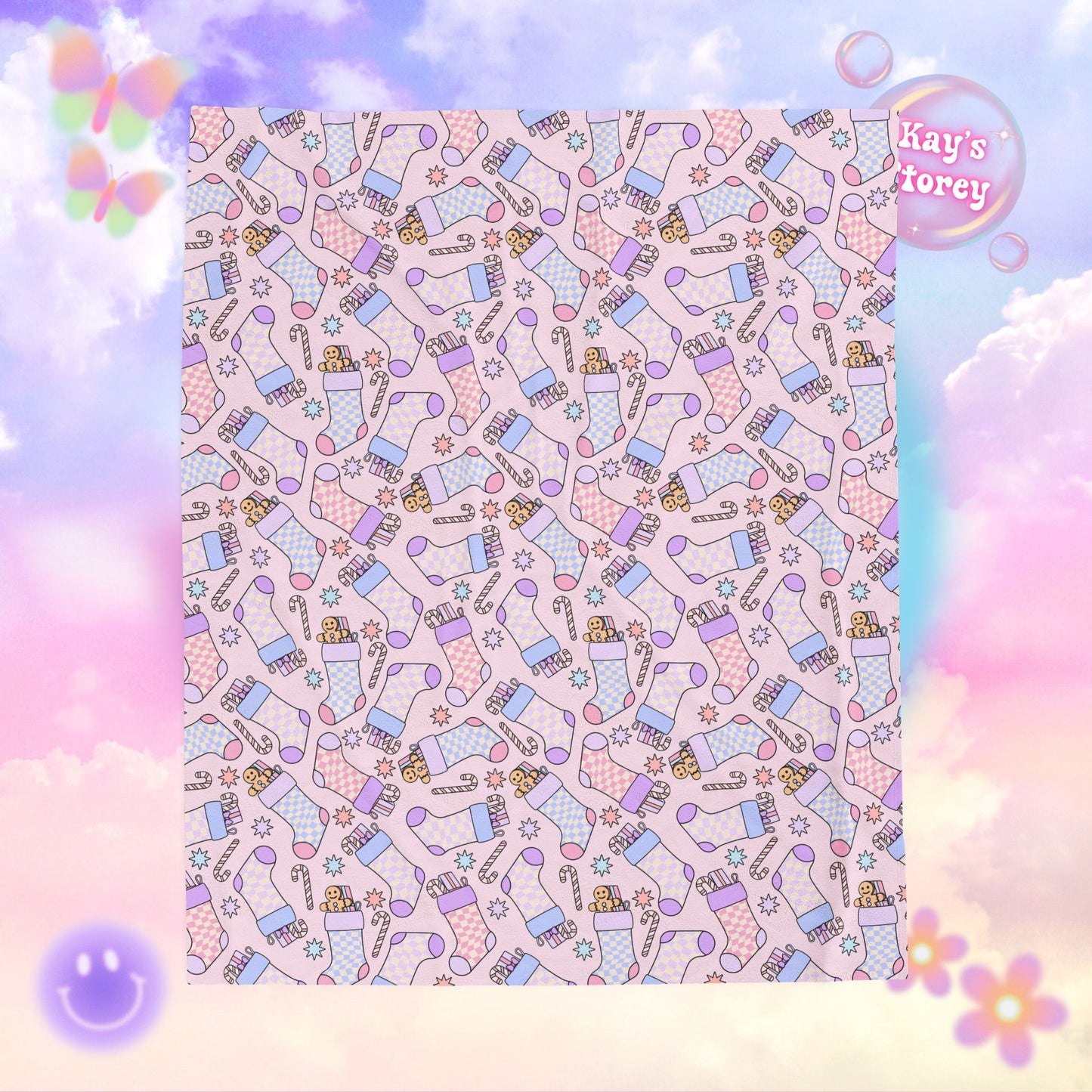 Christmas Stocking Bookish Velveteen Plush Blanket - Cozy Reading Throw