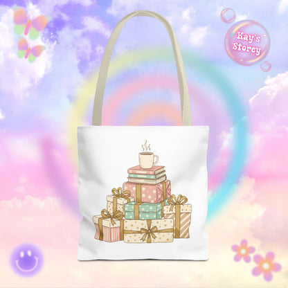 Coffee & Book Stack Tote Bag