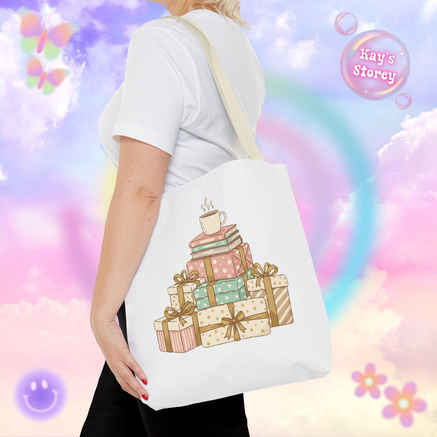 Coffee & Book Stack Tote Bag